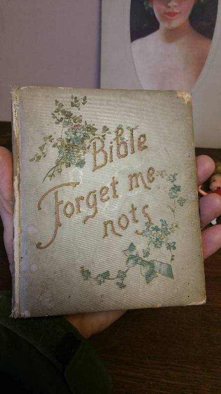 lot 265 image: 1898 Bible Book, 1903 Victorian Woman Print, Kita Shojikk Case, Knick Knacks, Dolls