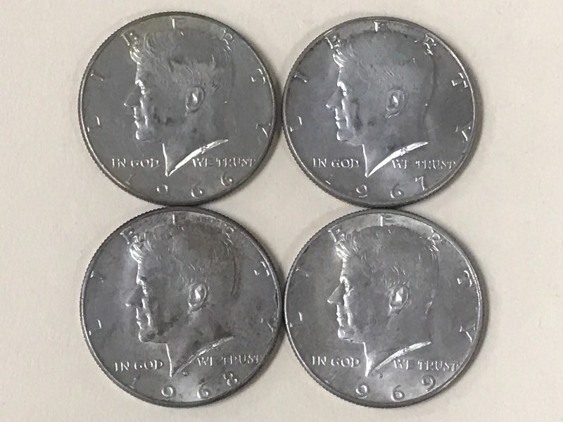 (4) Kennedy Half Dollars 1966-1969...