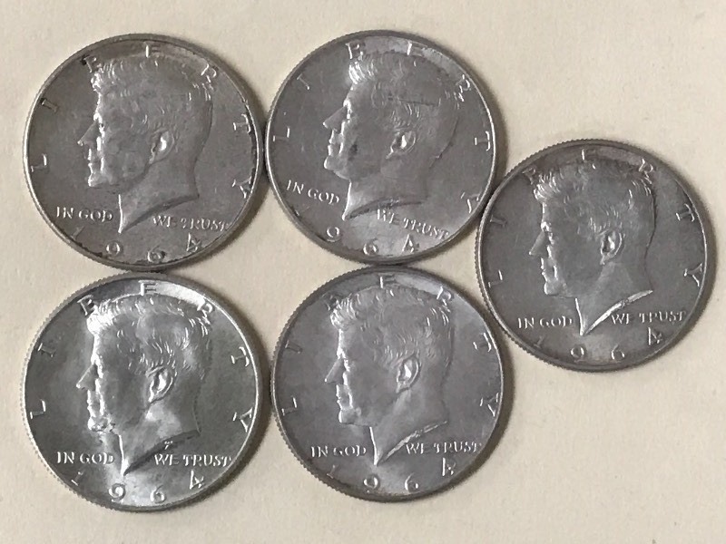 (5) 1964 Kennedy Half Dollars ...