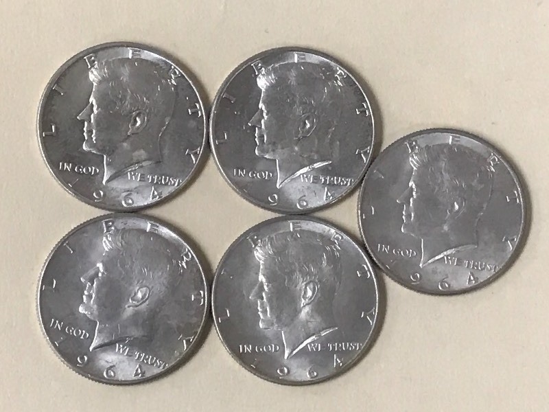 (5) 1964 Kennedy Half Dollars ...