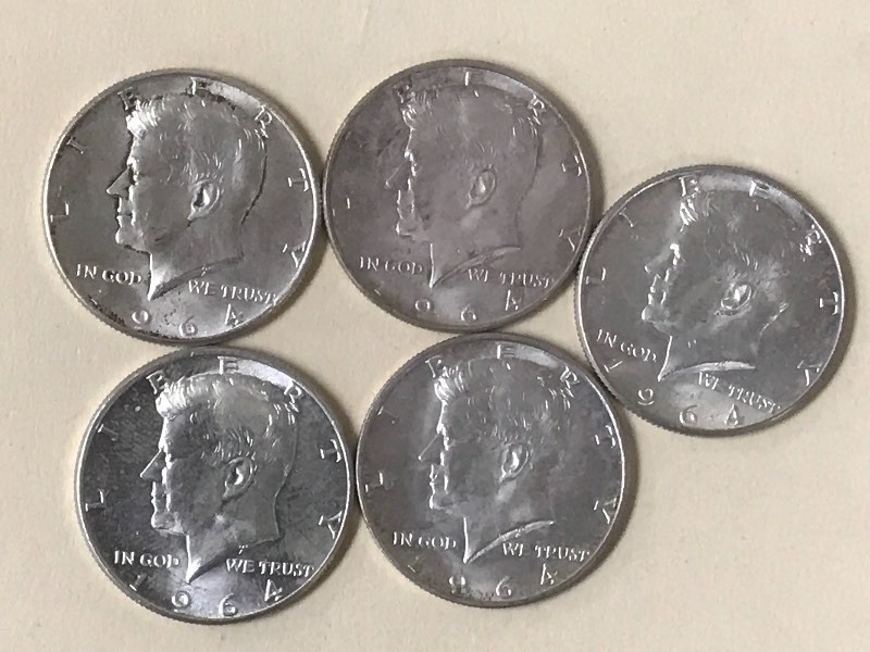 (5) 1964 Kennedy Half Dollars ...
