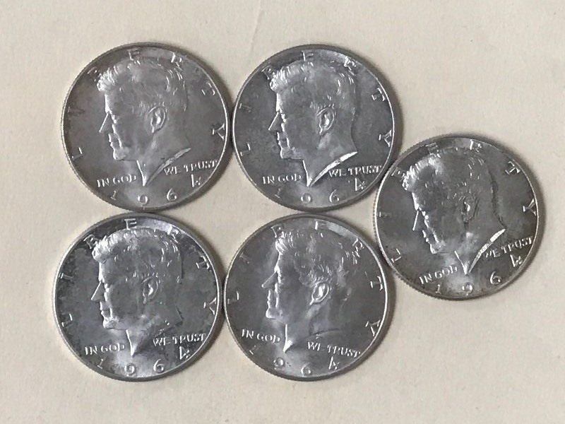 (5) 1964 Kennedy Half Dollars ...