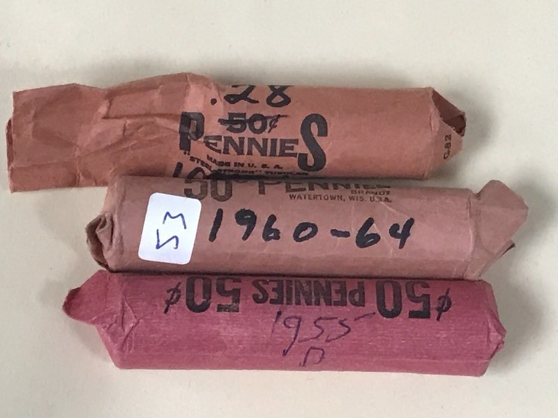 (3) Rolls Of Lincoln Cents (1) 195...