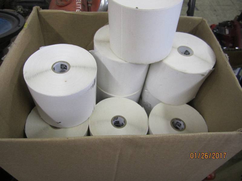 lot 132 image: Box of 16 rolls 5x4 Adhesive Labels...