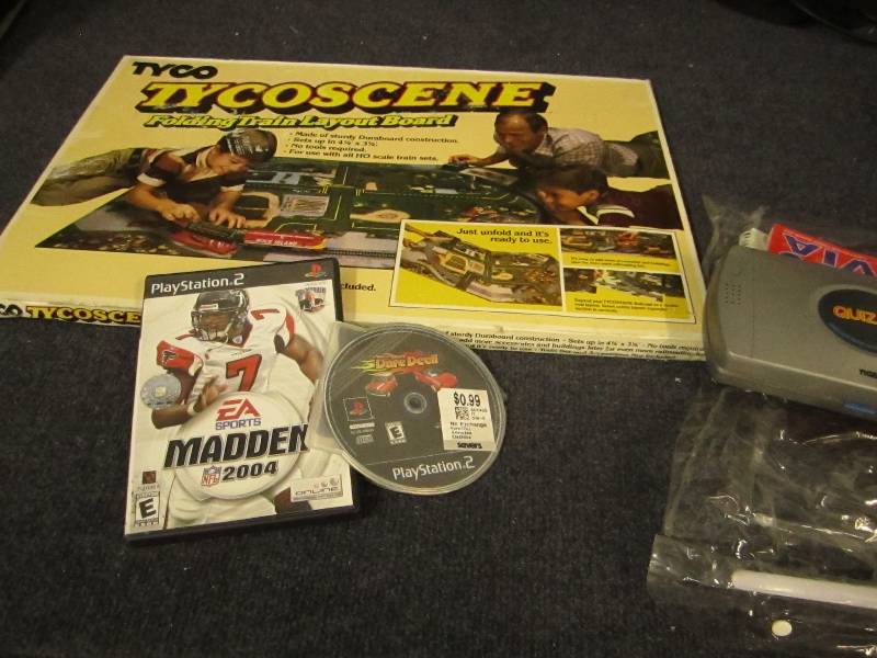 lot 158 image: 2 PS2 Games, Quiz Wiz, Train Layout...