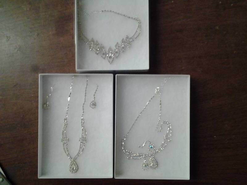 lot 38 image: 3-Silver Tone Necklace & Pierced Earring Sets With Rhinestones