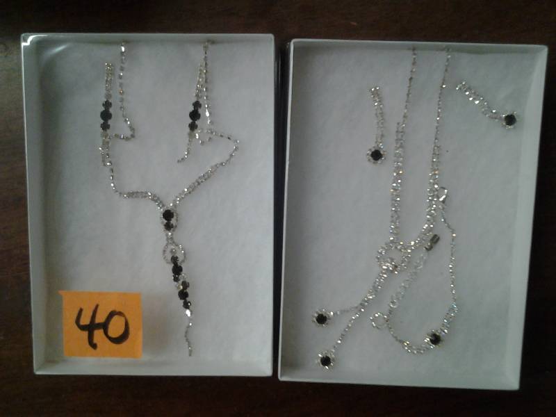 lot 40 image: 1-Necklace & Earrings, 1-3 Piece Necklace, Earrings, Bracelet Set With Black Stones
