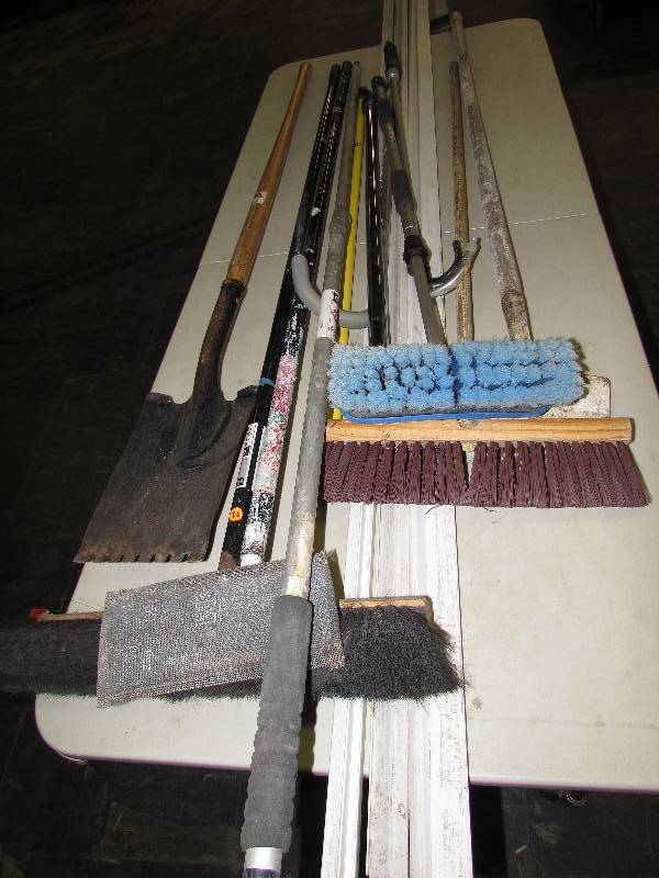 Brooms, shovel, sanding pole and more