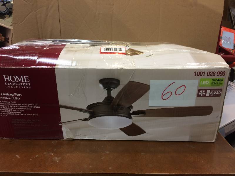 lot 60 image: Home Decorators Daylesford 52 in. LED Indoor Oiled-Rubbed Bronze Ceiling Fan