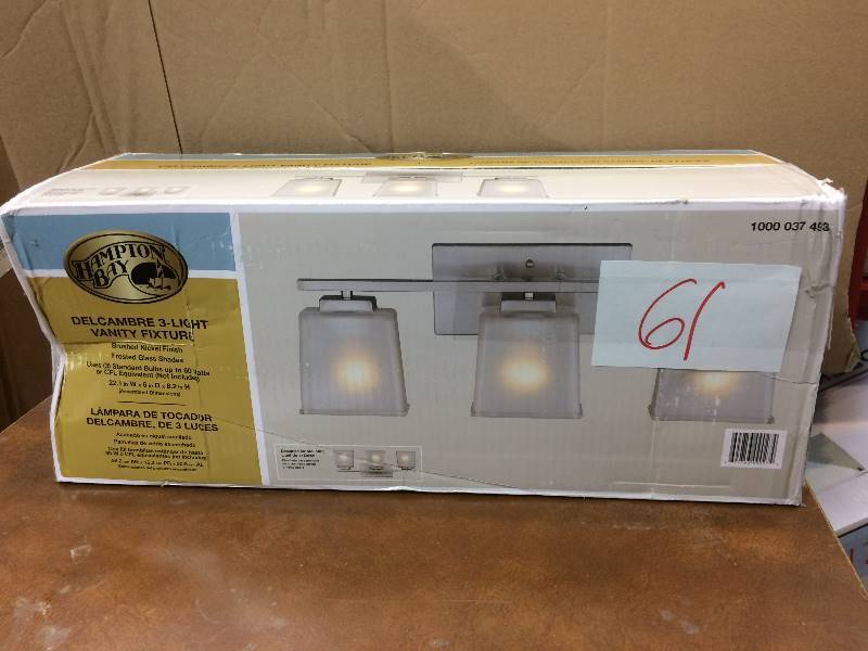 lot 61 image: Hampton Bay Delcambre 3 light vanity  fixture