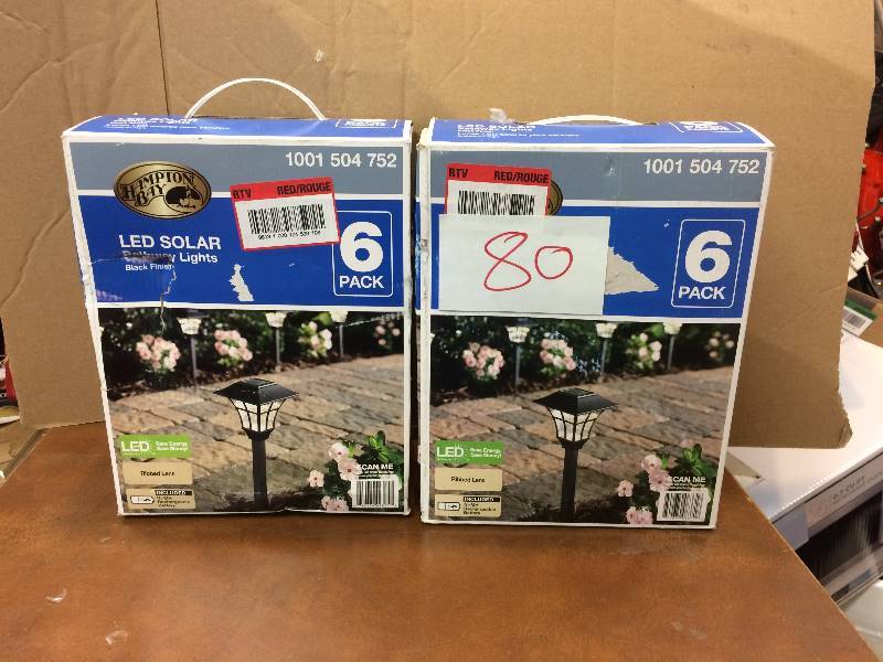 lot 80 image: Lot of 2 Black Solar LED Square Pathway Outdoor Light (6-Pack) New