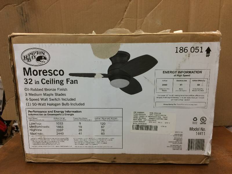 lot 101 image: Hampton Bay Moresco 32 in Ceiling Fan Never used