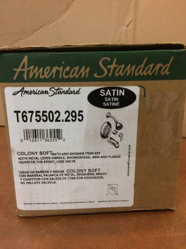 lot 113 image: American Std Colony Soft 1-Handle Tub and Shower Faucet Trim Kit in Satin Nickel (Valve Sold Separately)