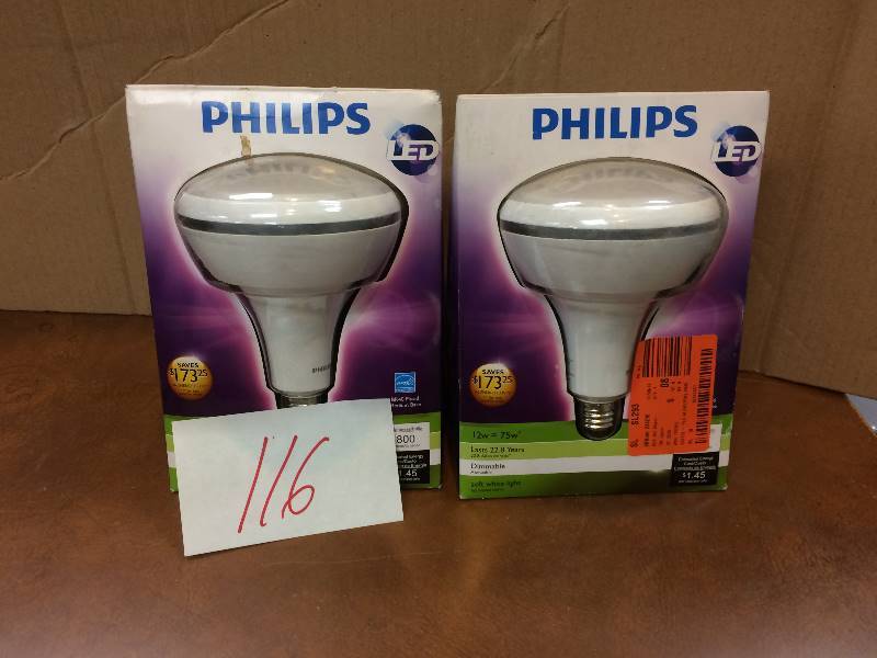 lot 116 image: Lot of 2 Phillips Dimmable Light Bulbs