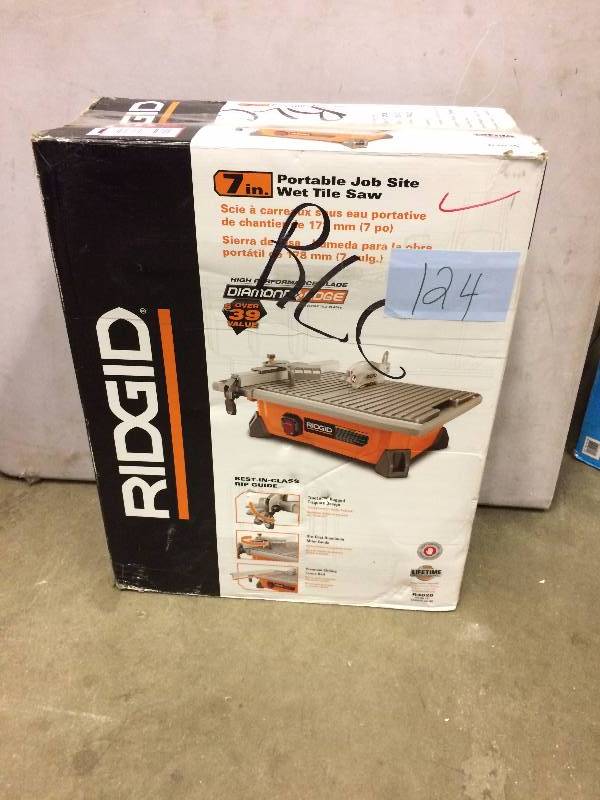lot 124 image: Ridgid 7 in Portable Job Site Tile saw