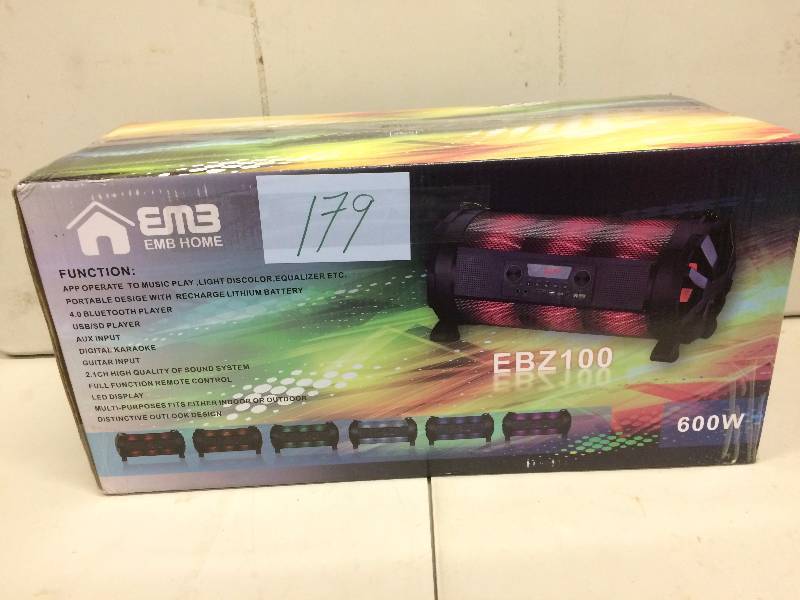 lot 179 image: EMB - EBZ100 Rechargeable Portable Boombox Speaker System New