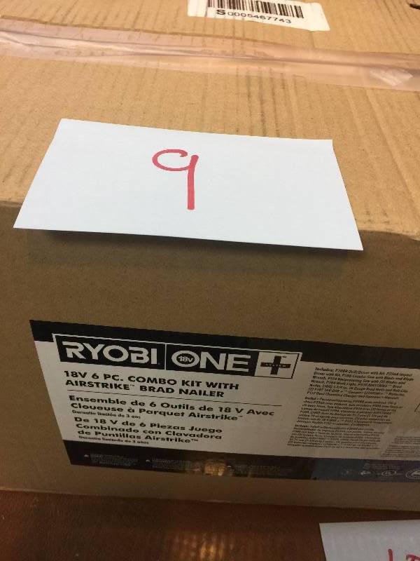 lot 9 image: Ryobi ONE 18-Volt Lithium-Ion Cordless Combo Kit with Brad Nailer (6-Tool) never used