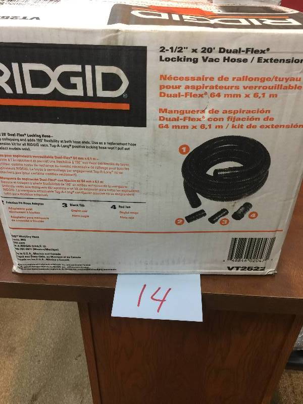 lot 14 image: Ridgid 2-12 in. x 20 ft. Tug-A-Long Vacuum Hose for RIDGID Wet Dry Vacs