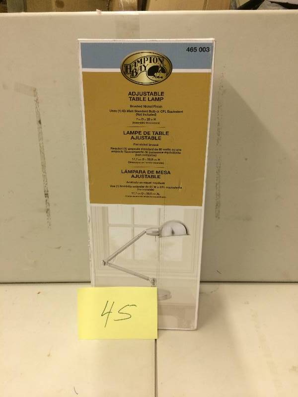lot 45 image: Hampton Bay 20 in. Adjustable Tabledesk lamp never used