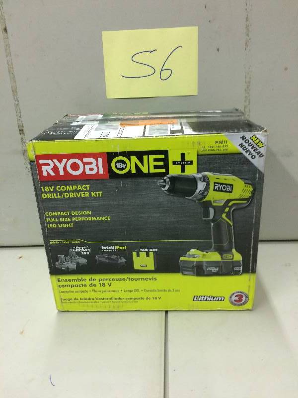 lot 56 image: Ryobi ONE 18-Volt Lithium-Ion Compact DrillDriver Kit