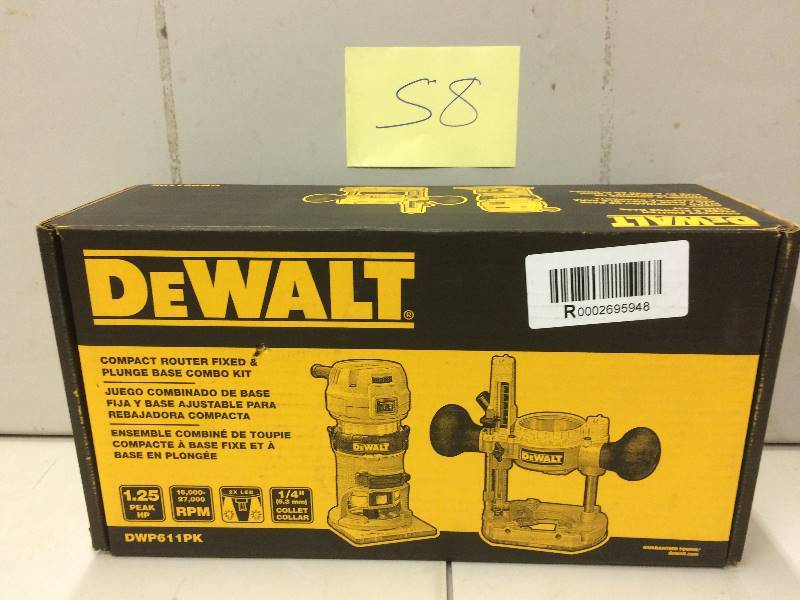 lot 58 image: Compact Router Plunge Kit, HP 1.25, Amps 7, Voltage 120, No Load RPM 16,000-27,000, Power Source AC never used