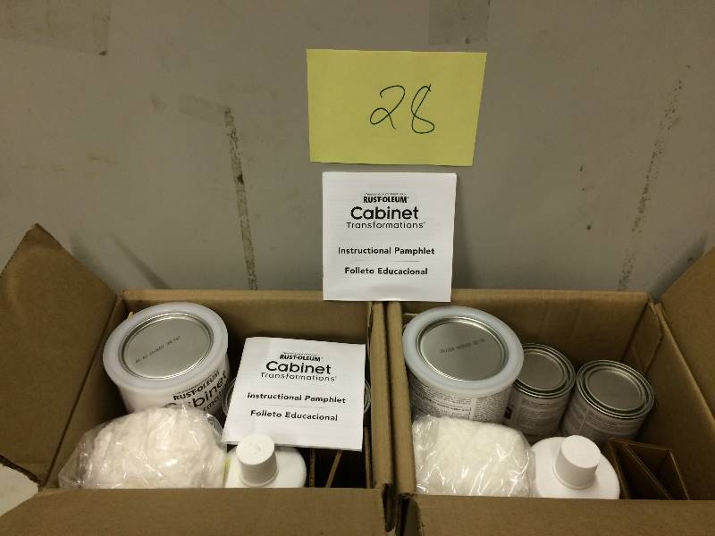 lot 28 image: Lot of 2 1 Qt. Espresso Small Cabinet Kit never used