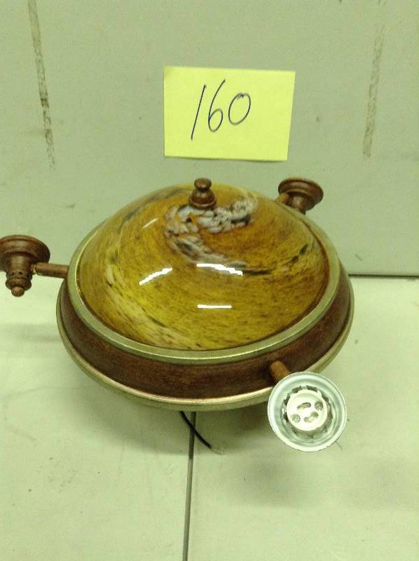 lot 160 image: Hampton Bay 5 Light Ceiling Semi Flush Walnut Finish fixture missing 1 shade