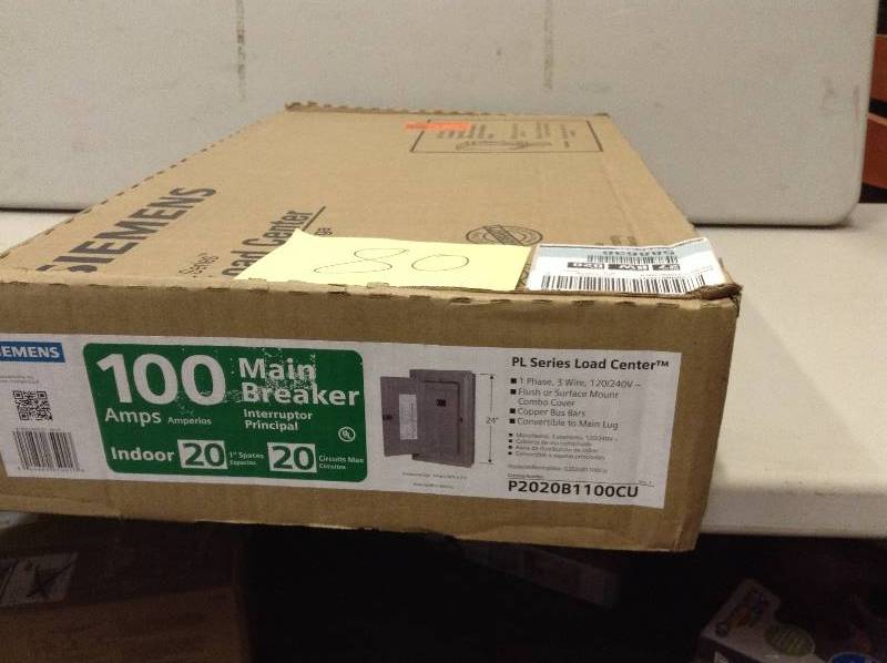 lot 80 image: Siemens PL Series 100 Amp 20-Space 20-Circuit Main Breaker Indoor Load Center
