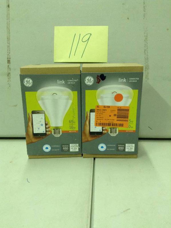 lot 119 image: Lot of 2 GE Link connected led bulb