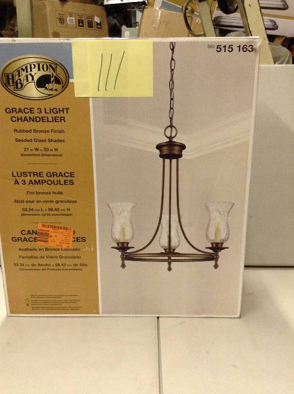lot 111 image: Hampton Bay Grace 3 Light Chandelier