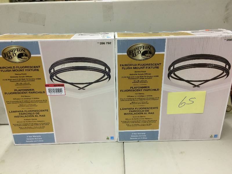 lot 65 image: Lot of 2 Hampton Bay Fairchild Fluorescent Flush Mount Fixture