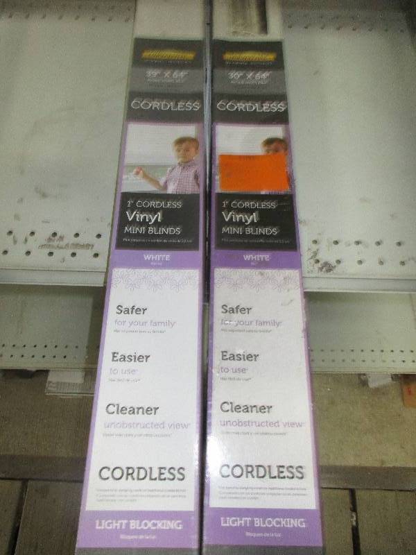 2 - 1vinyl white mini blinds cordless 39x64   30x64