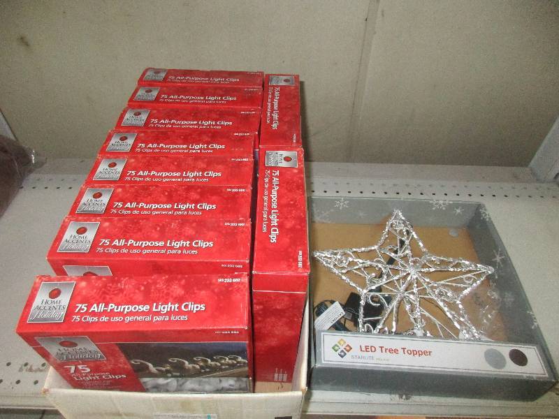 10 boxes of all purpose light clips and led star Christmas tree topper