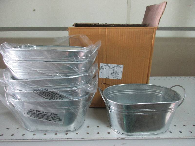6 large oval galvanized planters