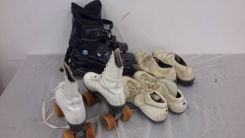 lot 12 image: Roller blades, roller skates, golf shoes