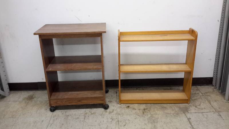 lot 86 image: Rolling cart and wooden shelves