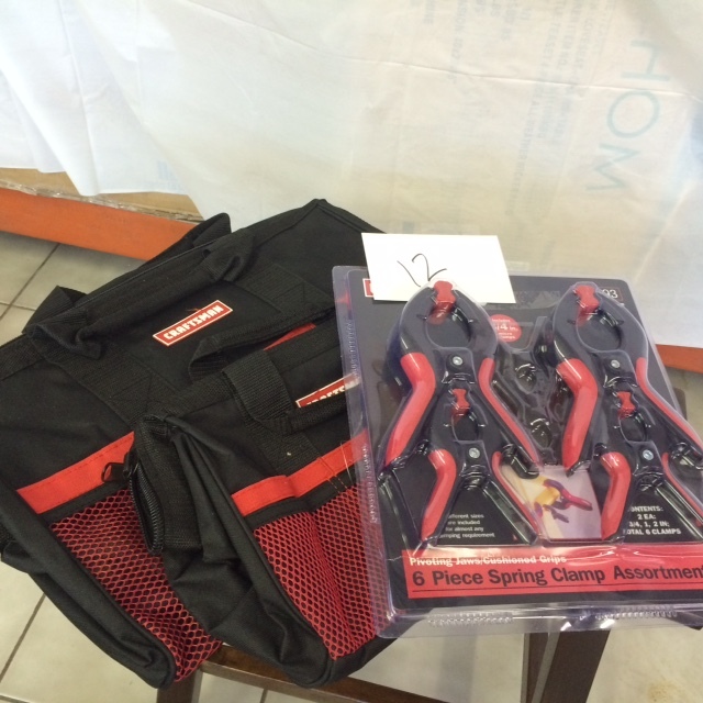 lot 12 image: 3 pc CraftsmanSet,  2xTool Bags, 6 pc Spring Clamp Set
