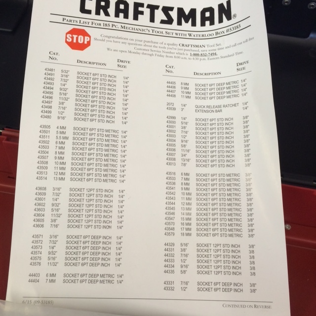 lot 4 image: Craftsman 185 Tool Set with Tool BoxFlip top and Drawers