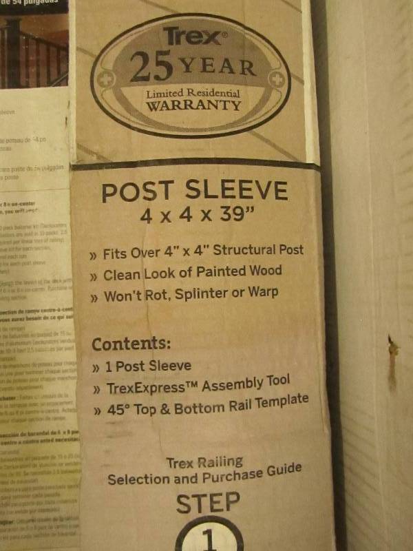 lot 36 image: 4 boxes of trex 4x4x39 post sleeve...