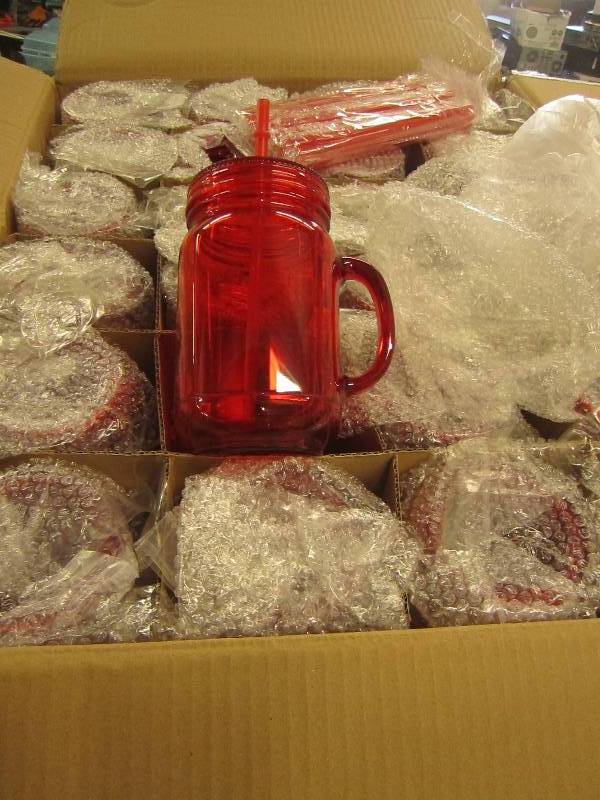 lot 50 image: 1 case of red plastic mason jar tum...