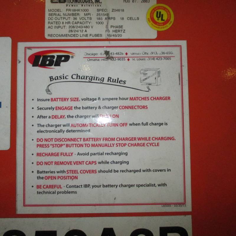 lot 18 image: C&D Technologies FR18HK1000 Electric Forklift Charger