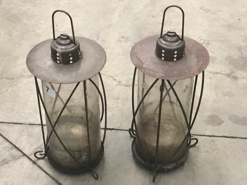 lot 7 image: Pair Of Vintage Glass Globe Hanging...