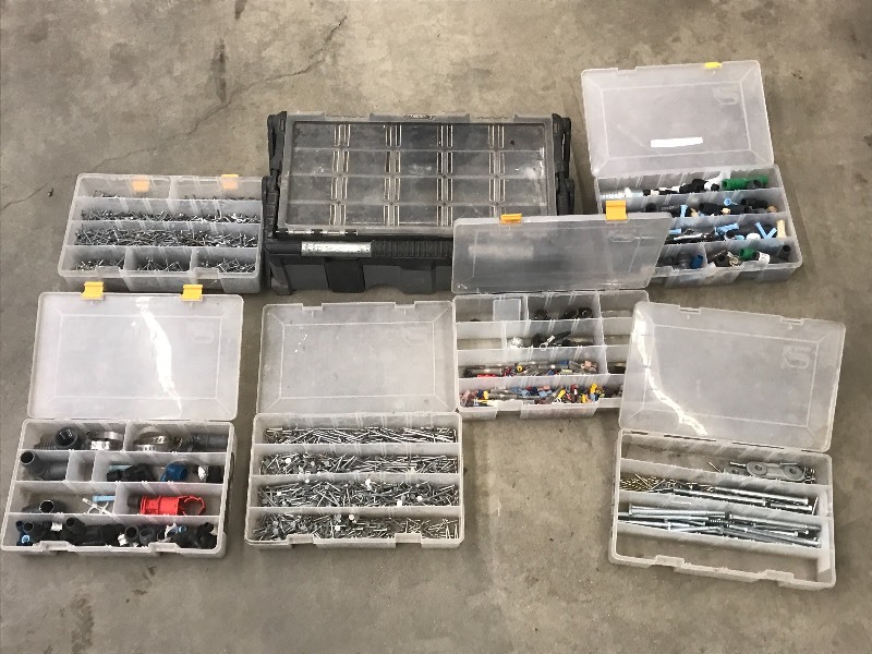lot 43 image: Tool Tote & (6) Plastic Trays Full ...