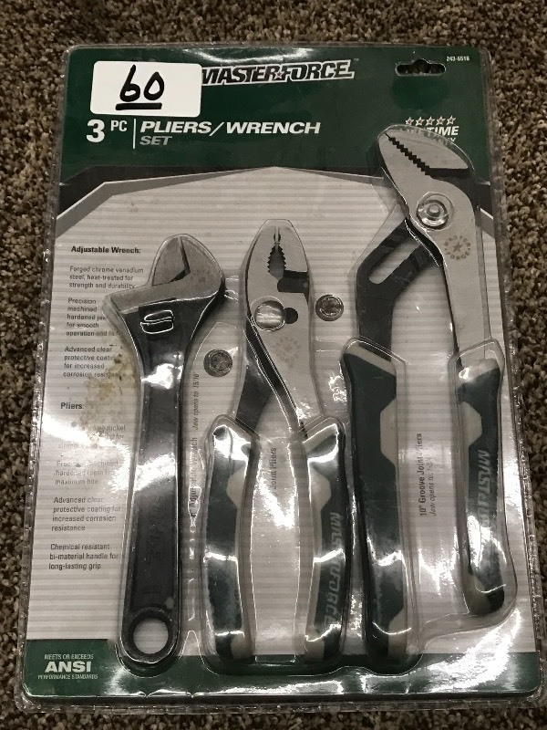 lot 60 image: New MasterForce 3-Piece Pliers Set ...