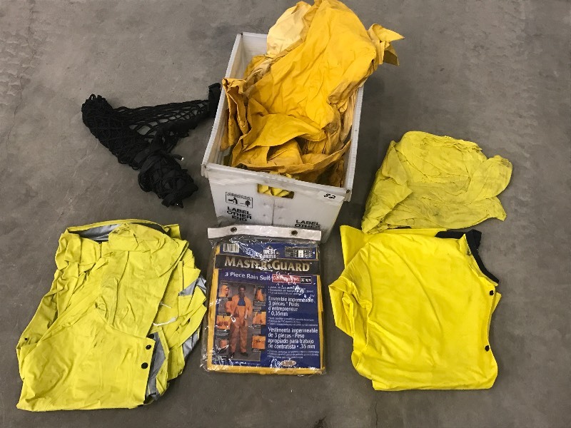 lot 82 image: Bin Of Assorted Rain Coats--(1) New...