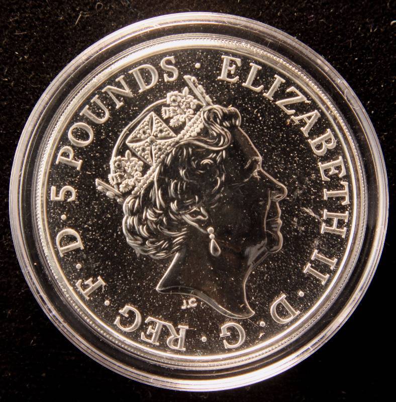 2017 GREAT BRITAIN 2 TROY OZ. .999 FINE SILVER QUEENS BEAST IN AIRTITE HOLDER