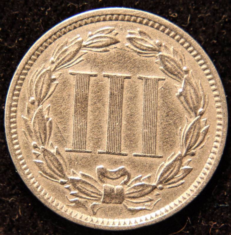 1869 THREE CENT NICKEL VF