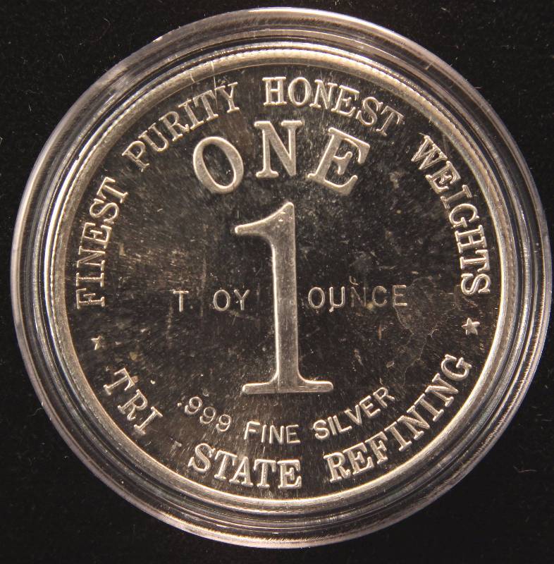 1 TROY OZ. .999 FINE SILVER ROUND BICENTENNIAL TRI-STATE REFINERY IN AIRTITE