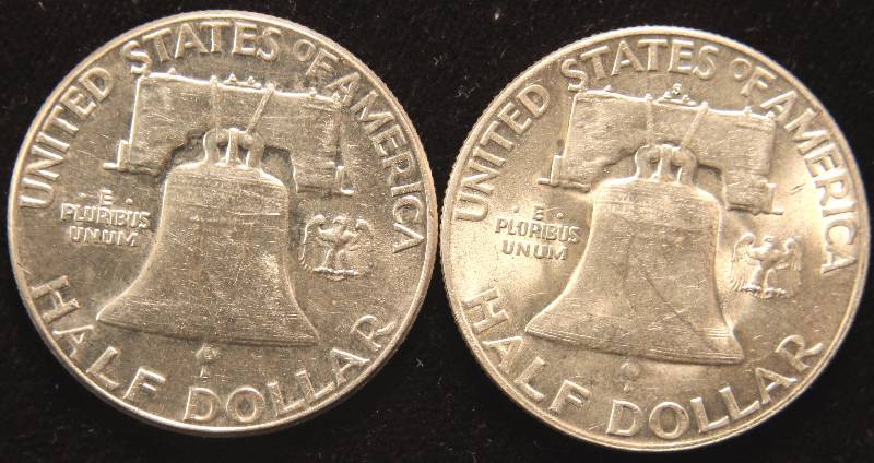 GROUP OF 2 FRANKLIN SILVER HALF DOLLARS 1951S & 1963 UNC
