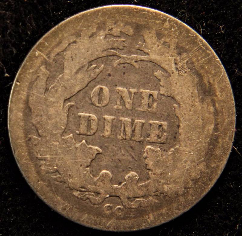 1877CC CARSON CITY SILVER SEATED LIBERTY DIME GOOD DETAILS